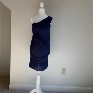 One Shoulder Navy Cocktail Dress